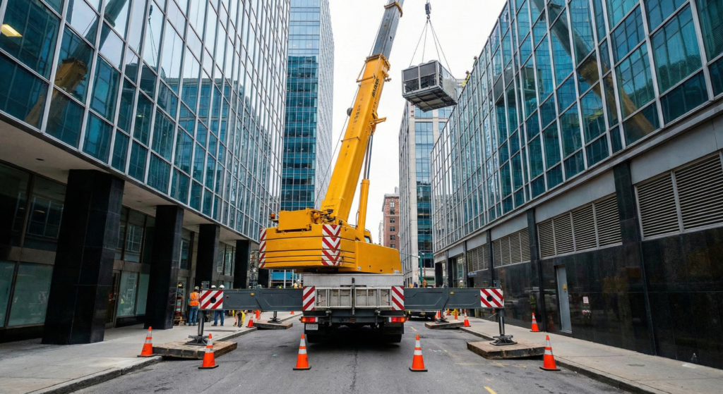 telescopic hydraulic crane for urban infrastructure